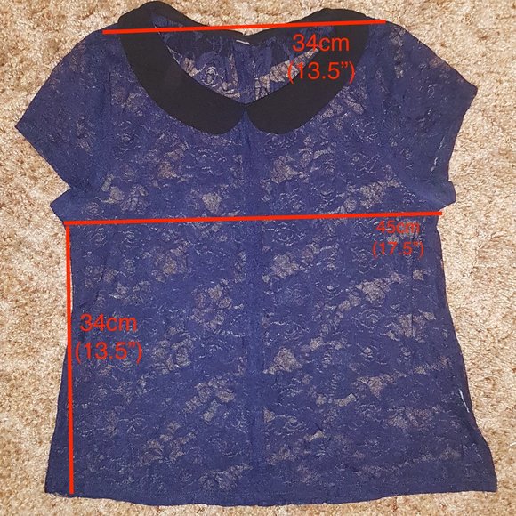4/$20 Lace See through Blouse Shirt with Black Collar and Row of Buttons - Picture 2 of 6